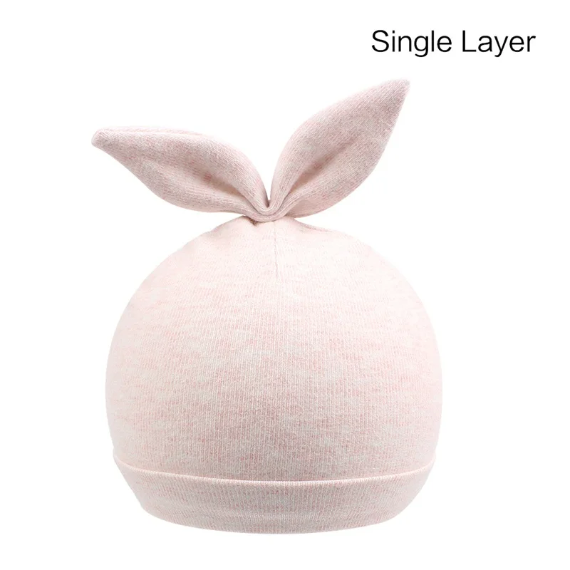 Single Pink Rabbit Милая шапочка для новорожденных; хлопковая однотонная шапка для новорожденных мальчиков; шапка с медвежьими ушками и кроличьими ушками для маленьких девочек; шапочка для новорожденных; сезон весна-лето - Цвет: Single Pink Rabbit