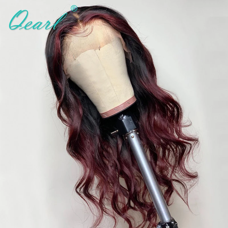 Парики из натуральных волос бордового красного Омбре цвета парики с кружевом