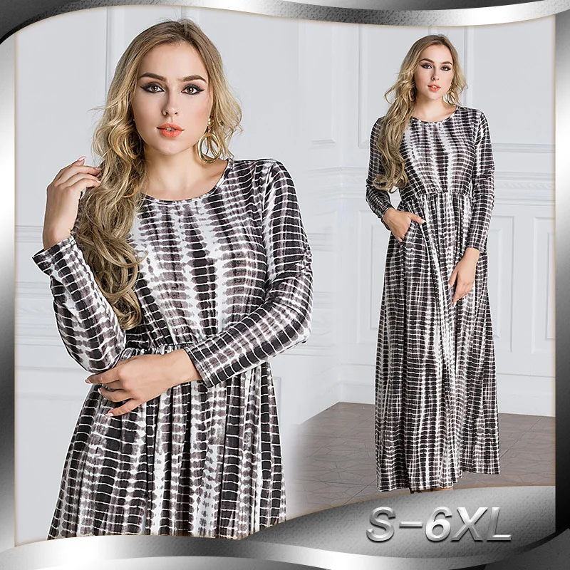 

Женское платье макси с круглым вырезом, длинным рукавом, размеры до 6XL