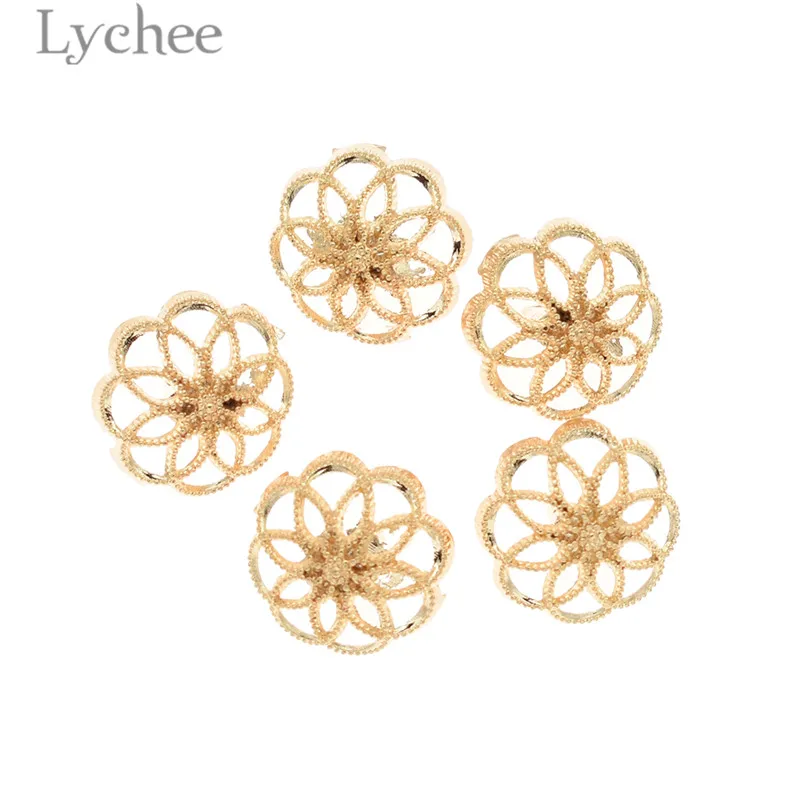 Lychee Life 5 шт. 15 мм/18 мм полые цветочные пуговицы золотого цвета металлические