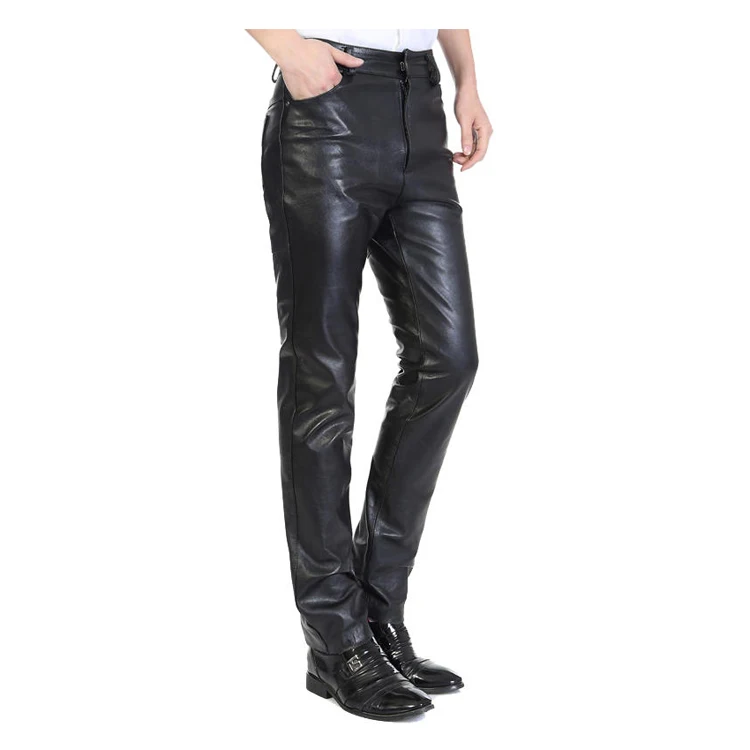 Брюки из натуральной кожи кожаные брюки мужские узкие прямые тонкие