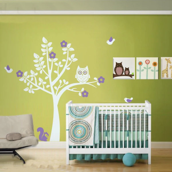 

Free shipping Owl Tree Wall Decal Tree Wall Stickers with Birds Squirrels Baby Nursery Bedroom Decor