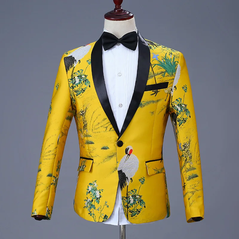 Spring New Men's Suit Chorus Set Adult Stage Costume Embroidery Hanging Pattern Boutique Suit