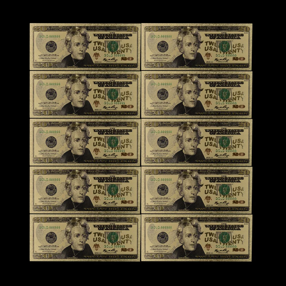 10 шт. США 20 долларов банкнот купюр бумажная монета медаль 24k США|Золотые банкноты|