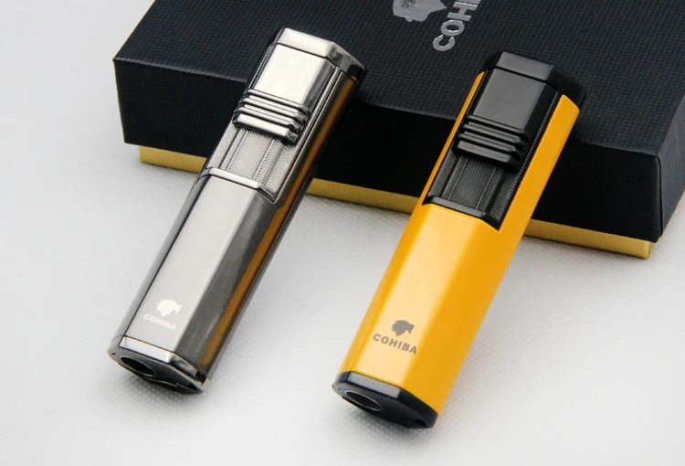 

COHIBA Lighter Cigar Cigarette Lighter With Double Torch Jet Flame and Cigar Punch Best Butane Gas Lighter