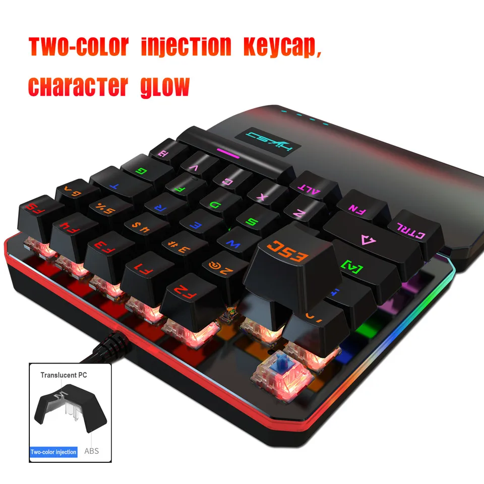 Ручная клавиатура; большие размеры 35-ключ RGB несколько Подсветка режим HXSJ одной рукой игровая клавиатура LSuitable для профессиональная игровая приставка