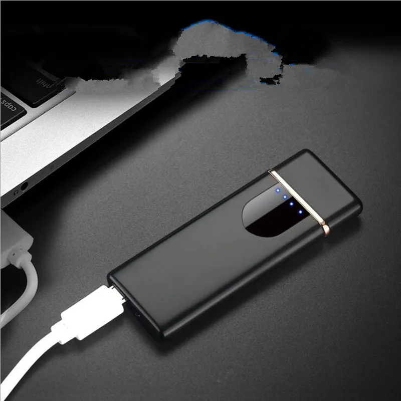 Новая сигарета с зарядкой от USB Зажигалка сенсорный чувствительный переключатель Двусторонняя Зажигалка Ветрозащитная беспламенная Электронная Зажигалка без газа