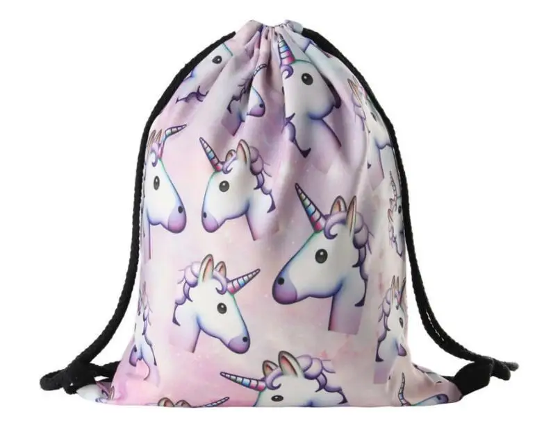 

1 piece Fashion Drawstring Bag 3D Printing Unicorn Mochila Feminina Drawstring Backpack Women daily Casual Girl's knapsack