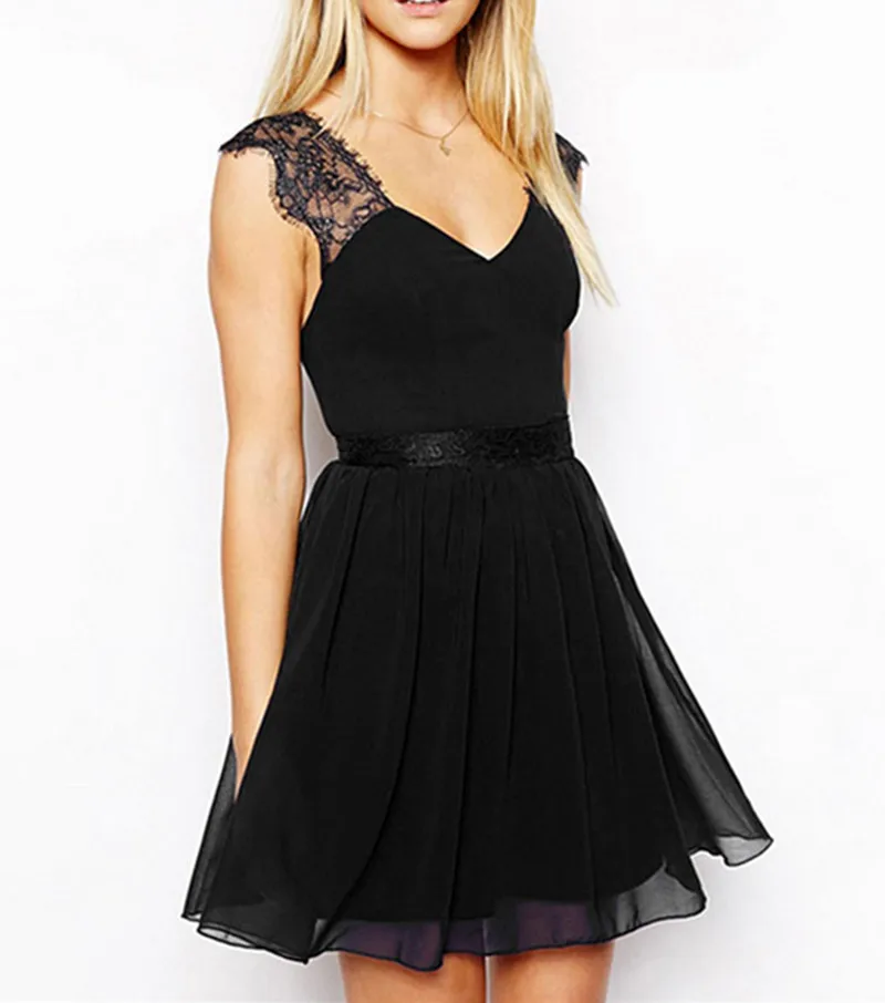 Black dress women Backless Lace Flare Dress for girls | Женская одежда