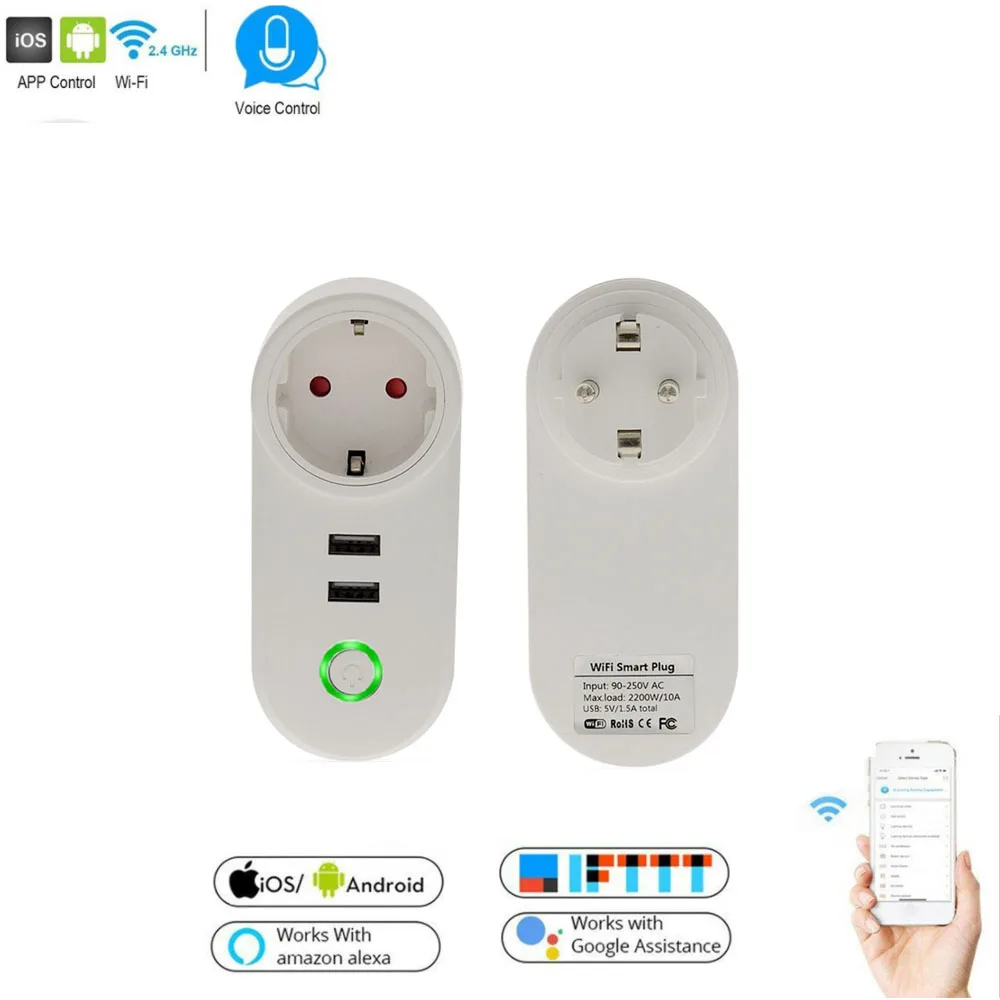 FrankEver Израиль Wi Fi Smart Plug с двумя портами USB Розетка таймером беспроводной умная