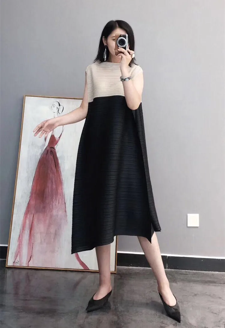 see chart Changpleat, летняя коллекция, новое женское платье, Miyak, плиссированное, модное, цветное, подходящее, просторное с воротником-стойкой, большие размеры, женские платья трапециевидной формы - Цвет: see chart
