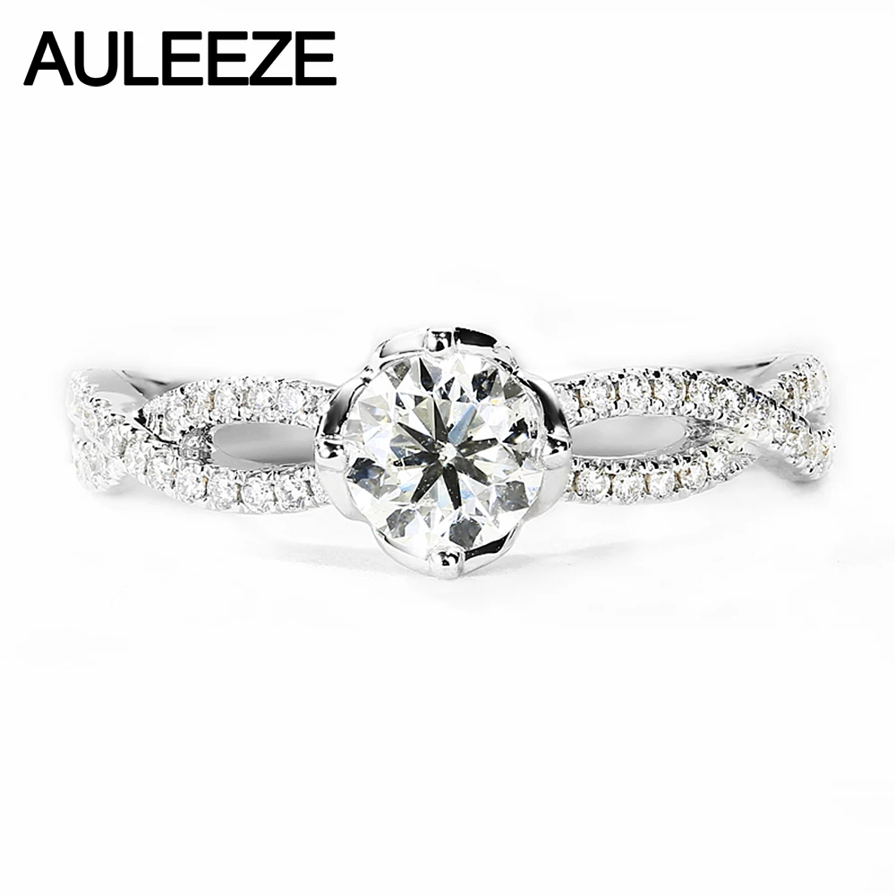 AULEEZE 0.5ct D цветное кольцо с алмазом Moissanite обручальное 14k 585 Белое золото для женщин
