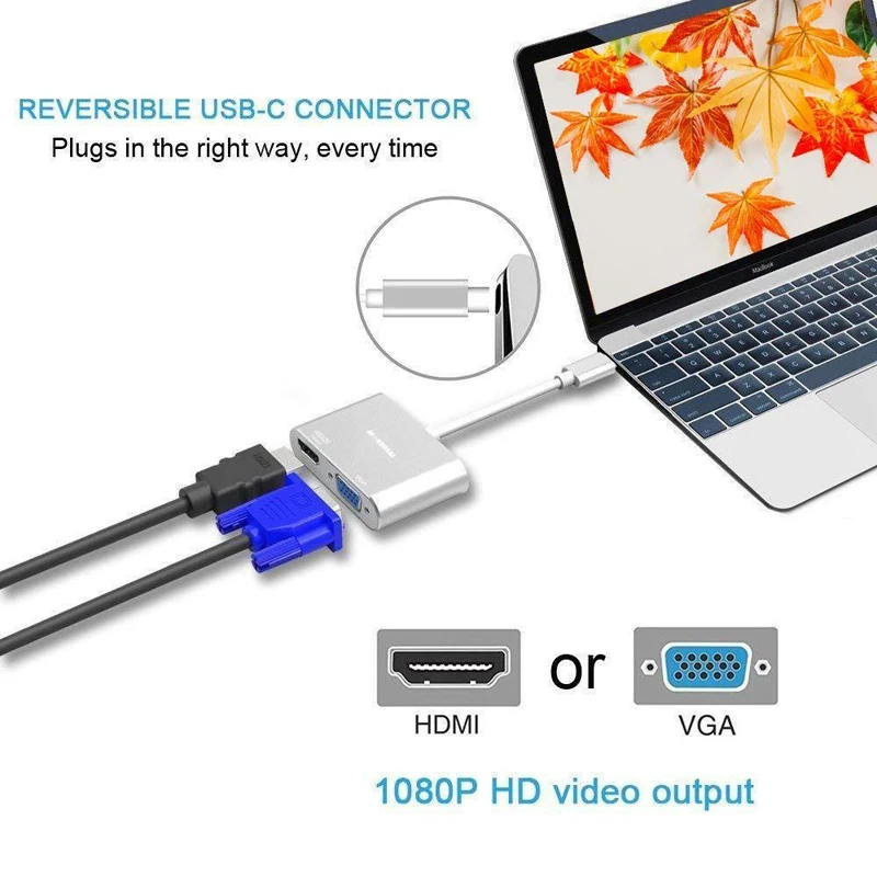 Baolyda USB C к HDMI/VGA 4K UHD 3 1 type VGA/HDMI адаптер одновременно мультидисплей видео конвертер
