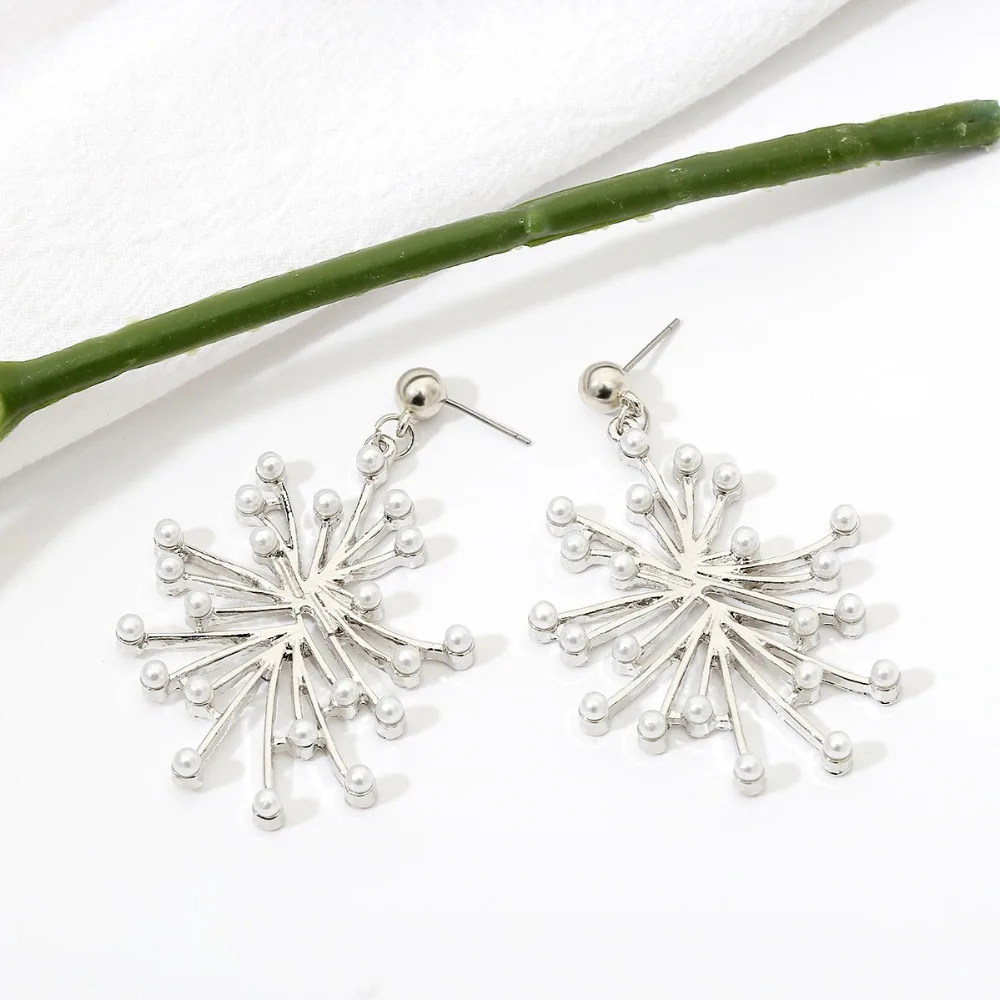simulated pearl snowflower statement earrings fashion jewelry dangle for women oorbellen | Украшения и аксессуары