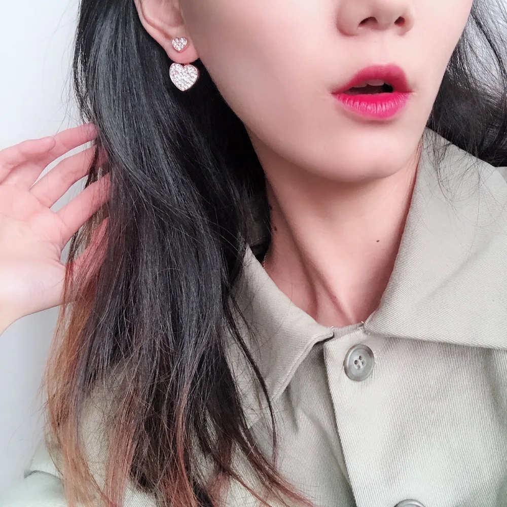 Small &amp Big Heart Full Bling Crystal Rose Golden Silver Plated Dangle Earrings Women Romatic Drop | Украшения и аксессуары