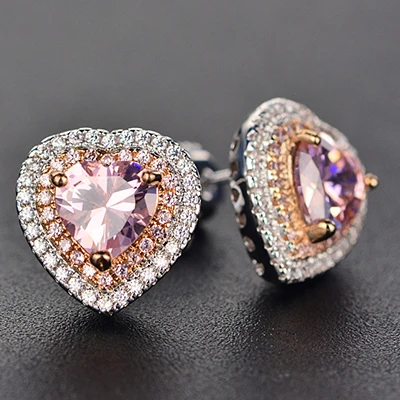 earrings PANSYSEN, роскошное сердце, розовый кварц, ожерелье, серьги, кольцо, ювелирные наборы для женщин, настоящее 925 пробы, серебро, свадебное ювелирное изделие - Цвет камня: earrings