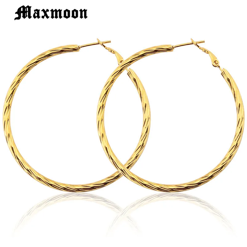 Серьги-кольца Maxmoon женские из нержавеющей стали простые большие круглые