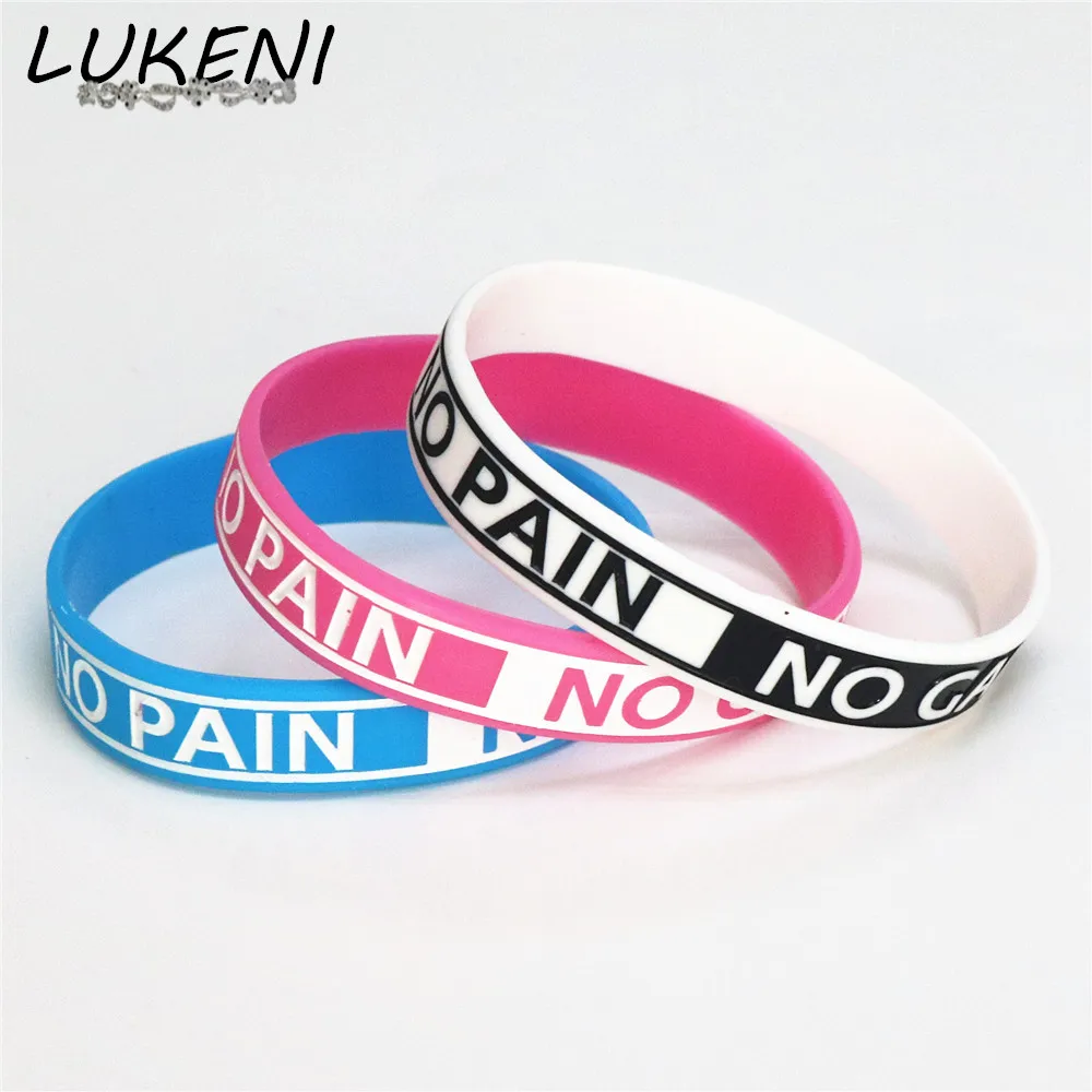 

LUKENI 1PC Hot Sale Fashion Silicone Bracelet NO PAIN NO GAIN Motivation Silicone Bracelet Adult Size 3 Colours SH082