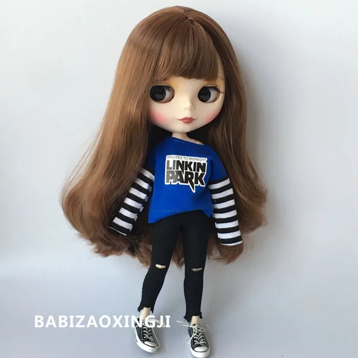 Синий 1/6 модная одежда blyth doll полосатые футболки+ джинсы аксессуары barbi одежда для azone ob24 ob27 аксессуары для кукол - Цвет: Синий