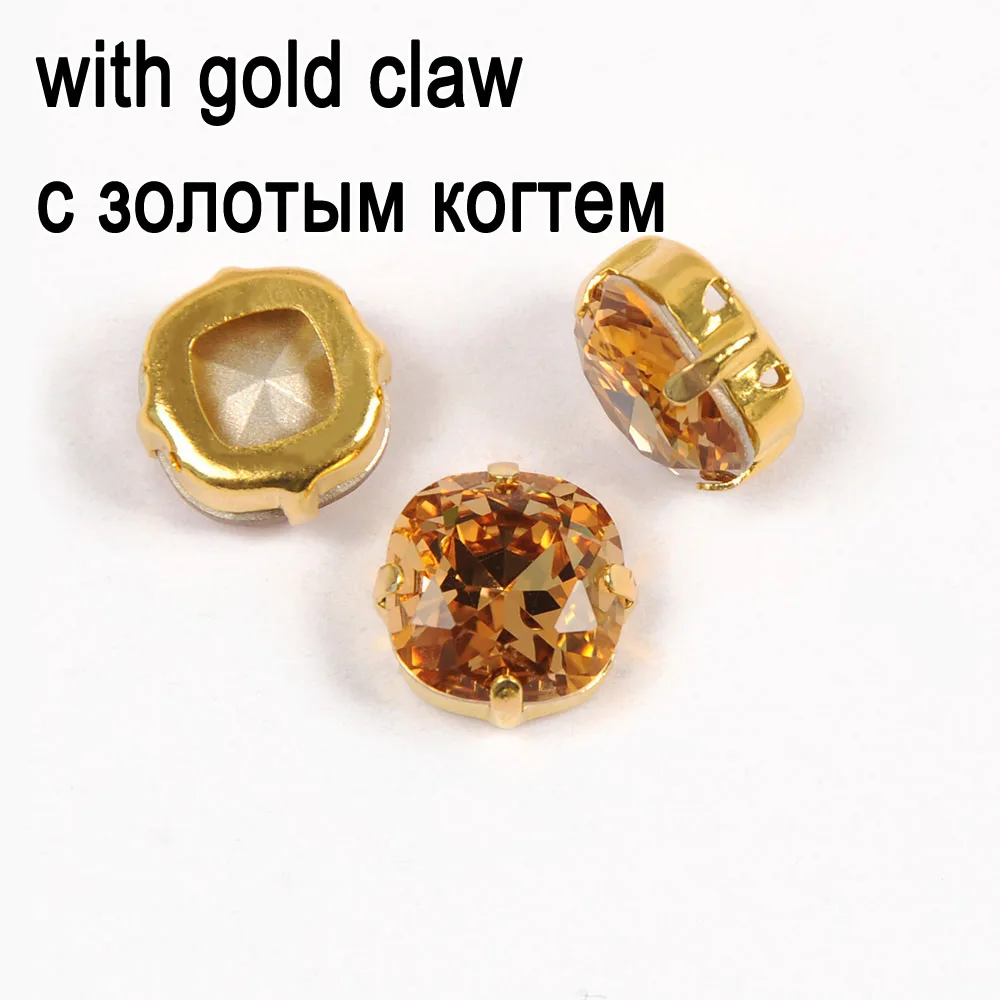 Crystal with gold Светильник colorado Topaz с алмазной подушкой, Стразы для шитья, шитье стразами, кристалл с золотыми и серебряными когтями для одежды - Цвет: Crystal with gold