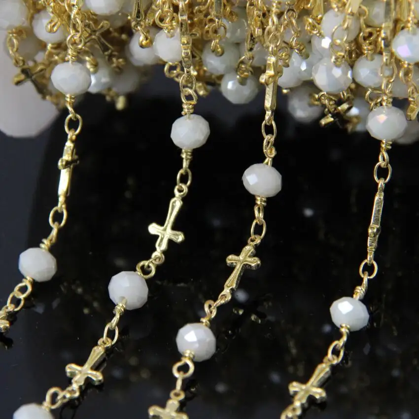 

5Meter Glass Crystal Faceted Rondelle bead Chain,gold plated Cross Rosary Chains,Tone Wire Wrapped Necklace bracelet Jewelry