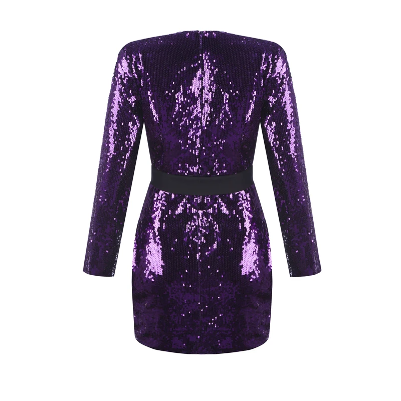 Wholesale 2019 new dress Purple long sleeve V-neck Sequin Sexy Night club celebrity Cocktail party Dress(H2660) | Женская одежда