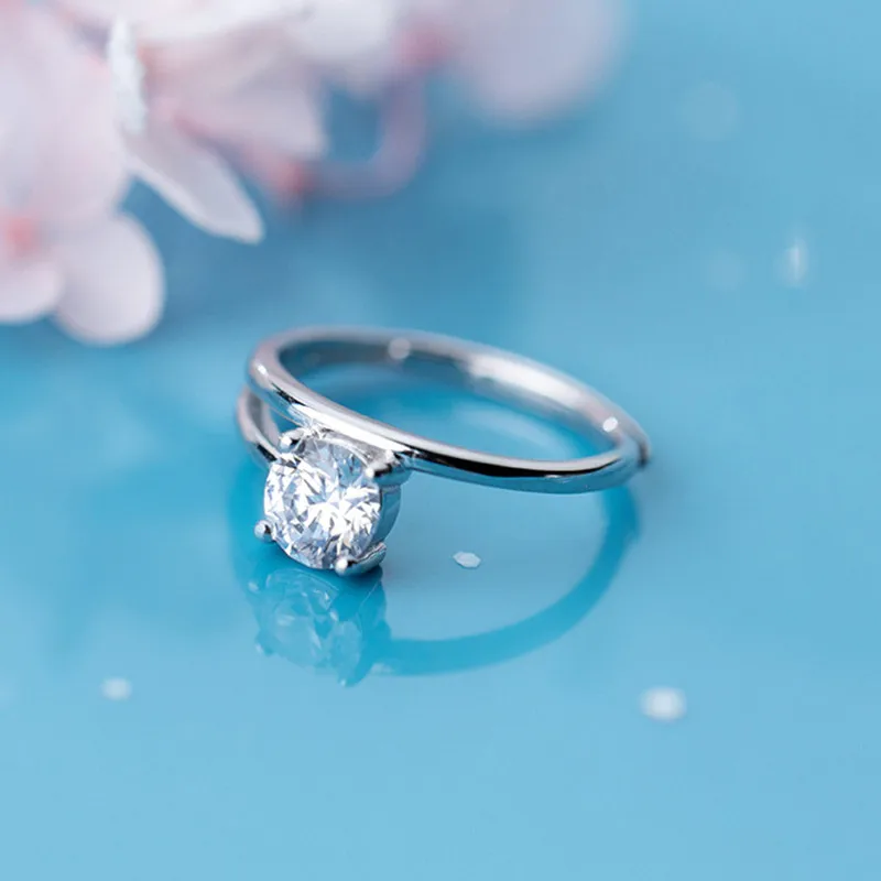 

PONYKISS Trendy 100% 925 Sterling Silver Delicate Zircon Resizable Opening Ring For Women Party Holiday Fashion Accessory Gift