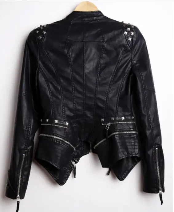 5XL plus size women jacket 2018 fashion Women's new spring and autumn leather rivets Slim motorcycle coats | Женская одежда