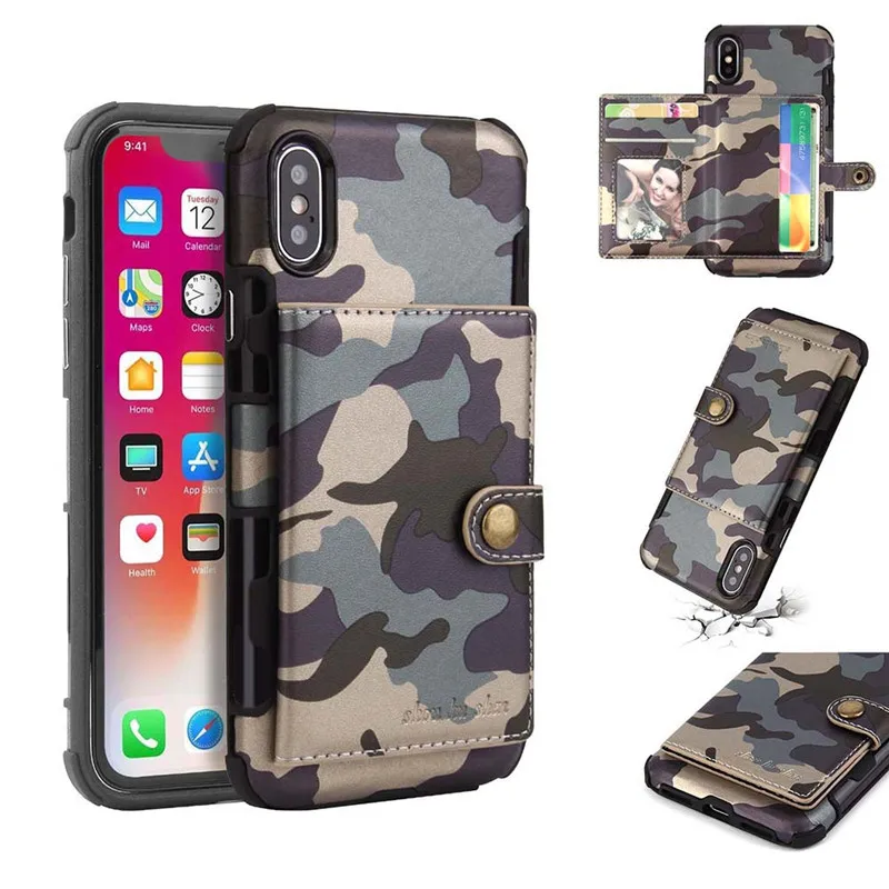 Роскошный кожаный чехол-бумажник для iPhone X, XR, XS, Max, 8, 7, 6, 6s Plus, держатель для карт, противоударный Армейский Камуфляж, задняя крышка для телефона