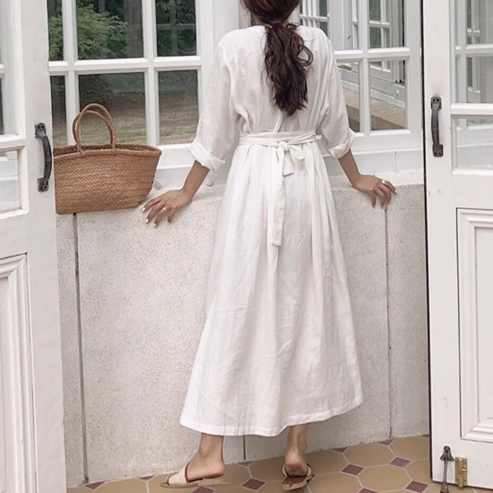 Женские Новые платья летнее хлопковое льняное Плиссированное длинное платье с