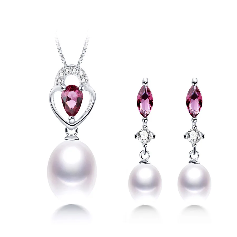 VEAMOR Popular Elegant 925 Sterling Silver Black Pearl Jewelry Set for Women Pendant Necklace &amp Earrings Party/Wedding Occasion |