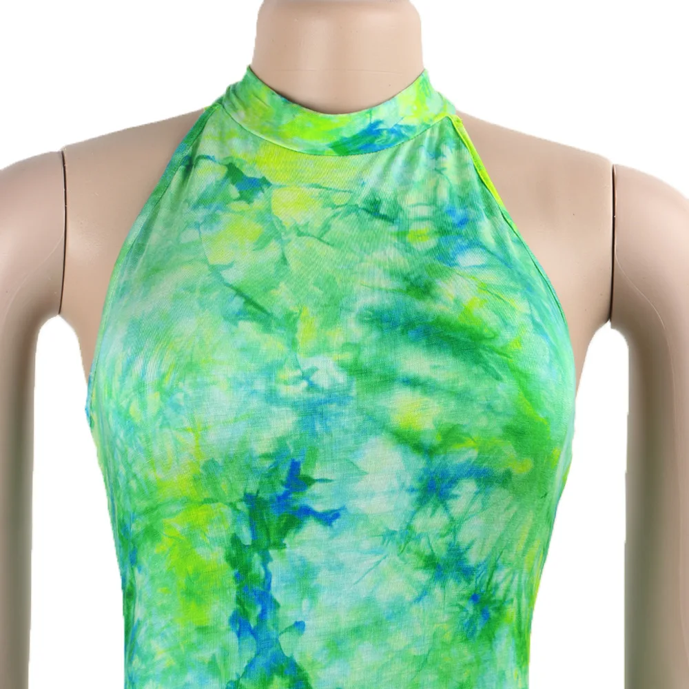 Tie Dye повседневный комбинезон женский комбинезон Холтер открытая спина цельный обтягивающий Летний комбинезон без рукавов с открытыми плечами Вечерние боди