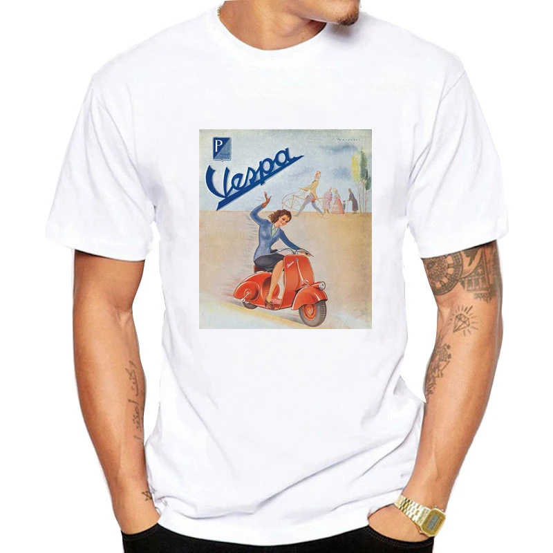 2019 Белый Винтаж скутер футболка для мужчин Италия бренд классический короткий