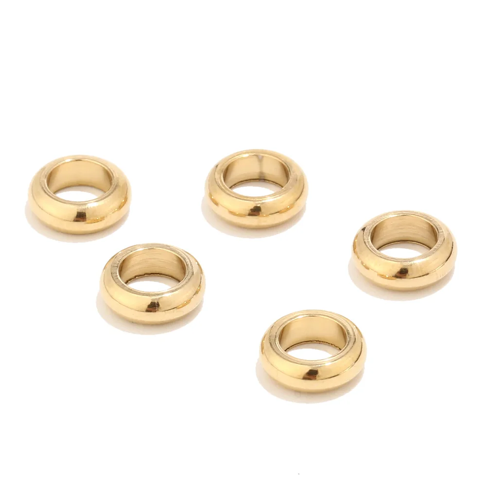 80pcs Stainless Steel Flat Round Gold Large Hole Spacer Beads DIY Jewelry Making Findings