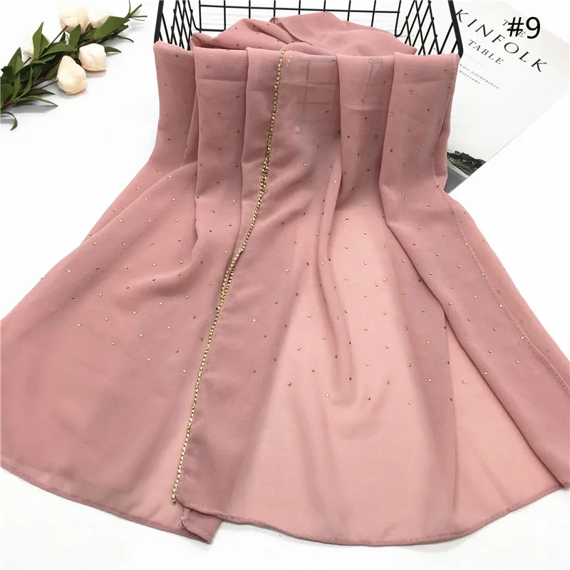 19 цветов Женский Одноцветный пузырь из шифона цепи шарф горный хрусталь шарфы и