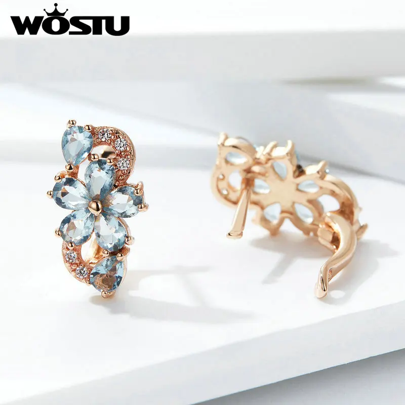 WOSTU с цветущей сливы, клипсы, серьги с цветами для Для женщин модные свадебные украшения Медь Ослепительная ясно CZ розовое золото серьги FFE174