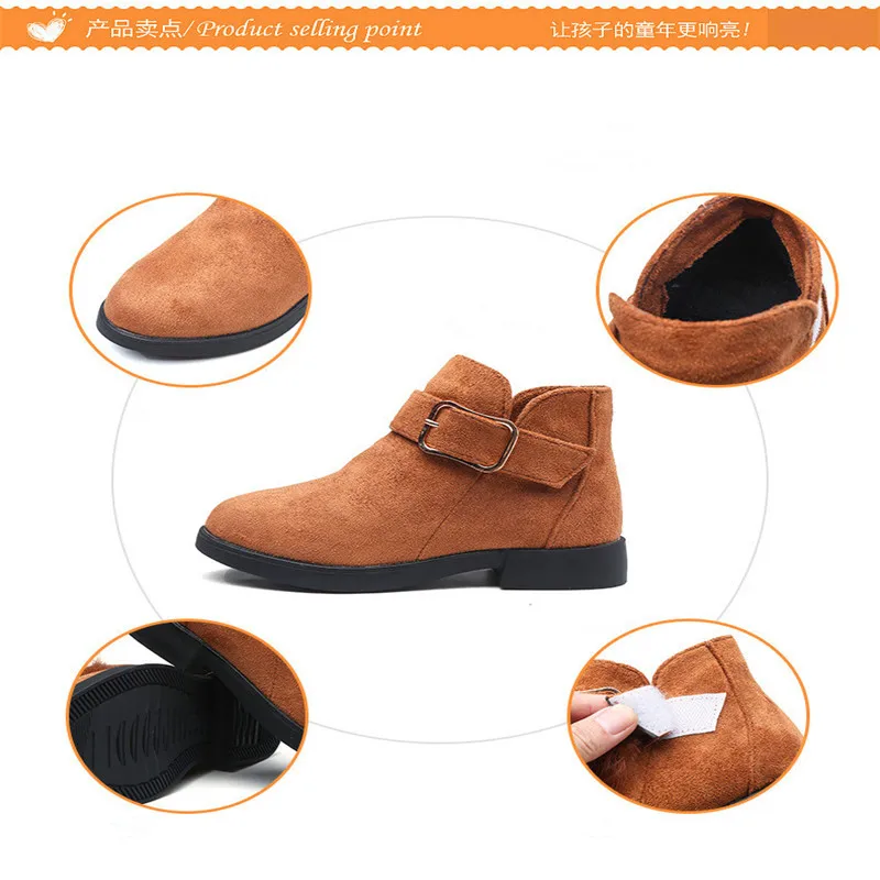 

Winter Children Shoes High Quality Leather Kids Boots Boys Girls Baby Plush Sole Fur Buckle Zip Waterproof Warm Snow Boots