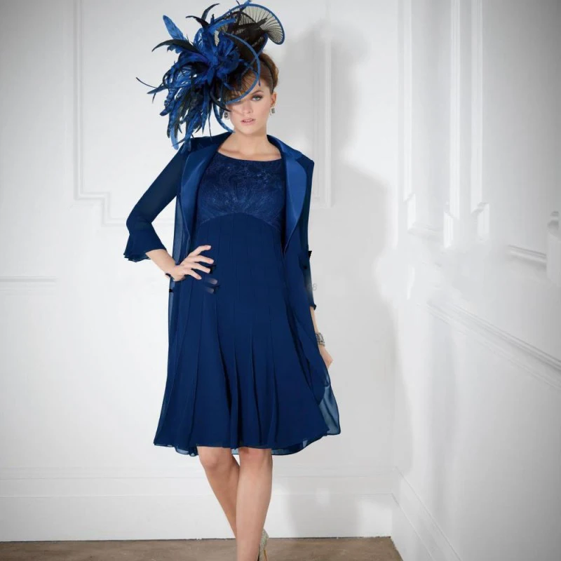 О образным вырезом без рукавов длиной до колена Кружева Шифон мыса мать Невесты