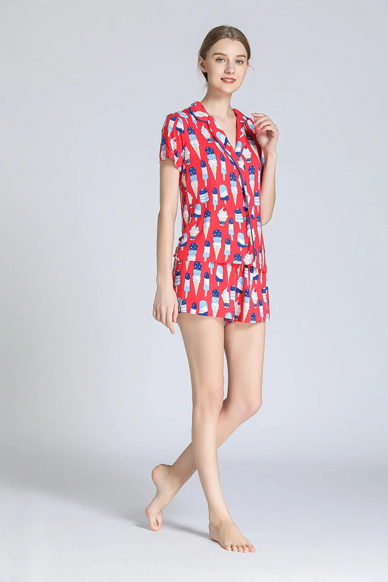 Летняя Пижама женская тонкая пижама из модала с принтом мороженого костюм 2