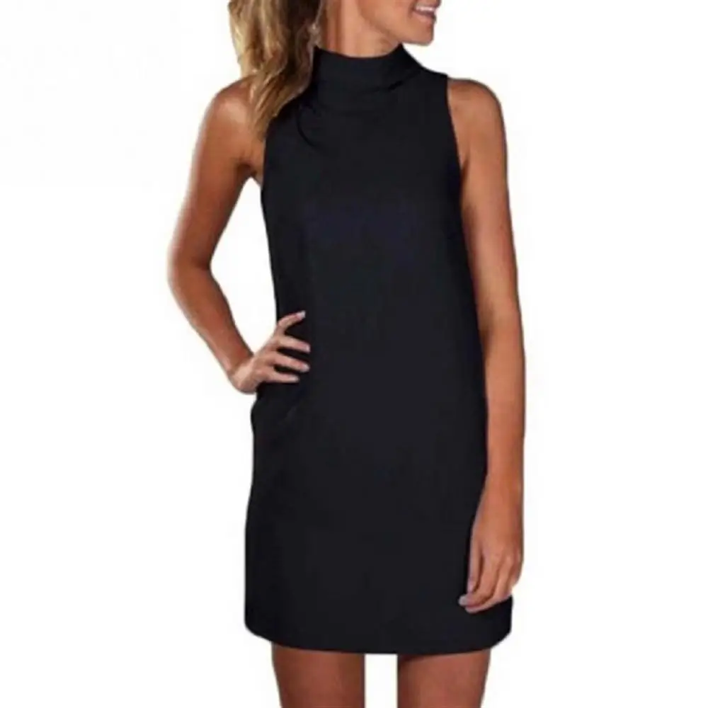 Sexy Women Summer Dress 2018 Plus Size Solid Turtleneck Sleeveless Clothing Casual Mini Elegant Vestidos Black | Женская одежда