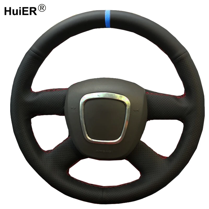 

HuiER ручного шитья чехол рулевого колеса автомобиля Черный кожаный чехол для Audi старый A4 B7 B8 A6 C6 2004-2010 2011 Q5 2008-2012 Q7 2005-2011