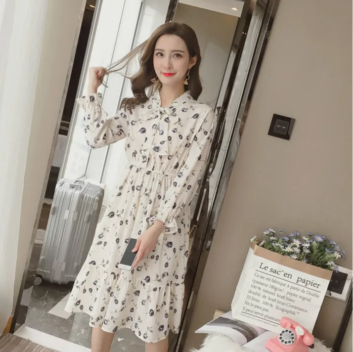 2018 новые весенние Для женщин галстук бабочка с шифоновое платье талия была