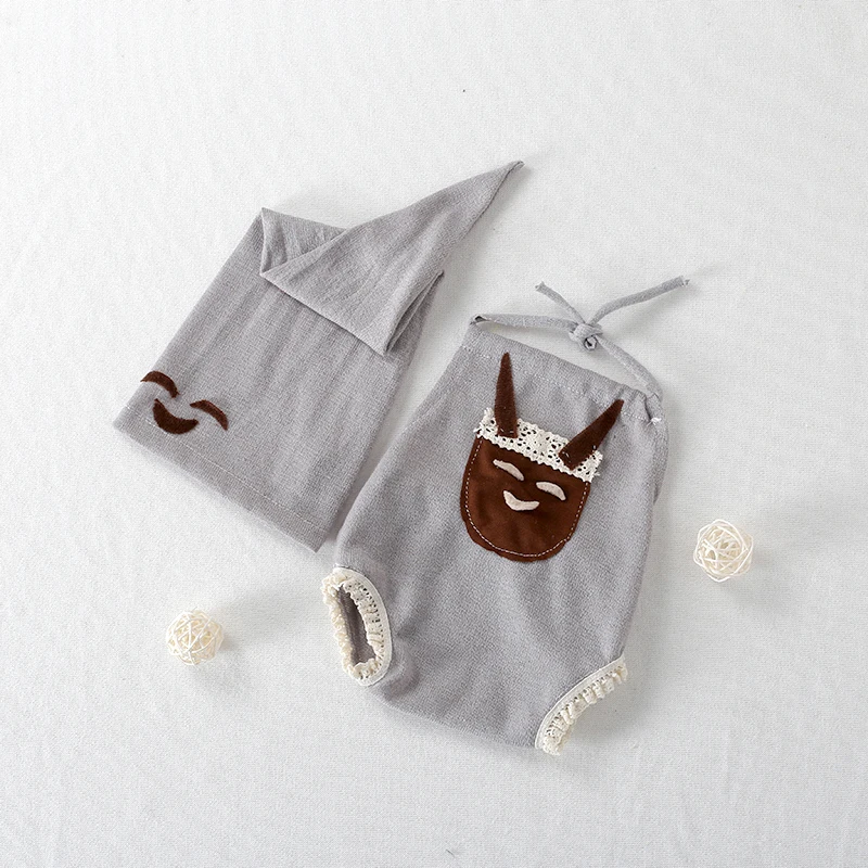 Newborn Boy Photography Outfit Sewn Baby Sleeping Hat Set Handmade Romper Photo Prop Clothes Infant Overalls |