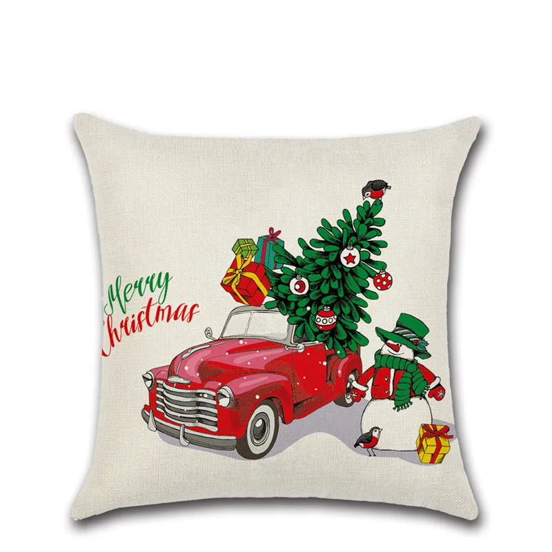 Merry Christmas Red Car with dog Santa Claus Tree Cushion Cover Decoration for Home kids bedroom friend gift sofa Pillow case | Дом и сад