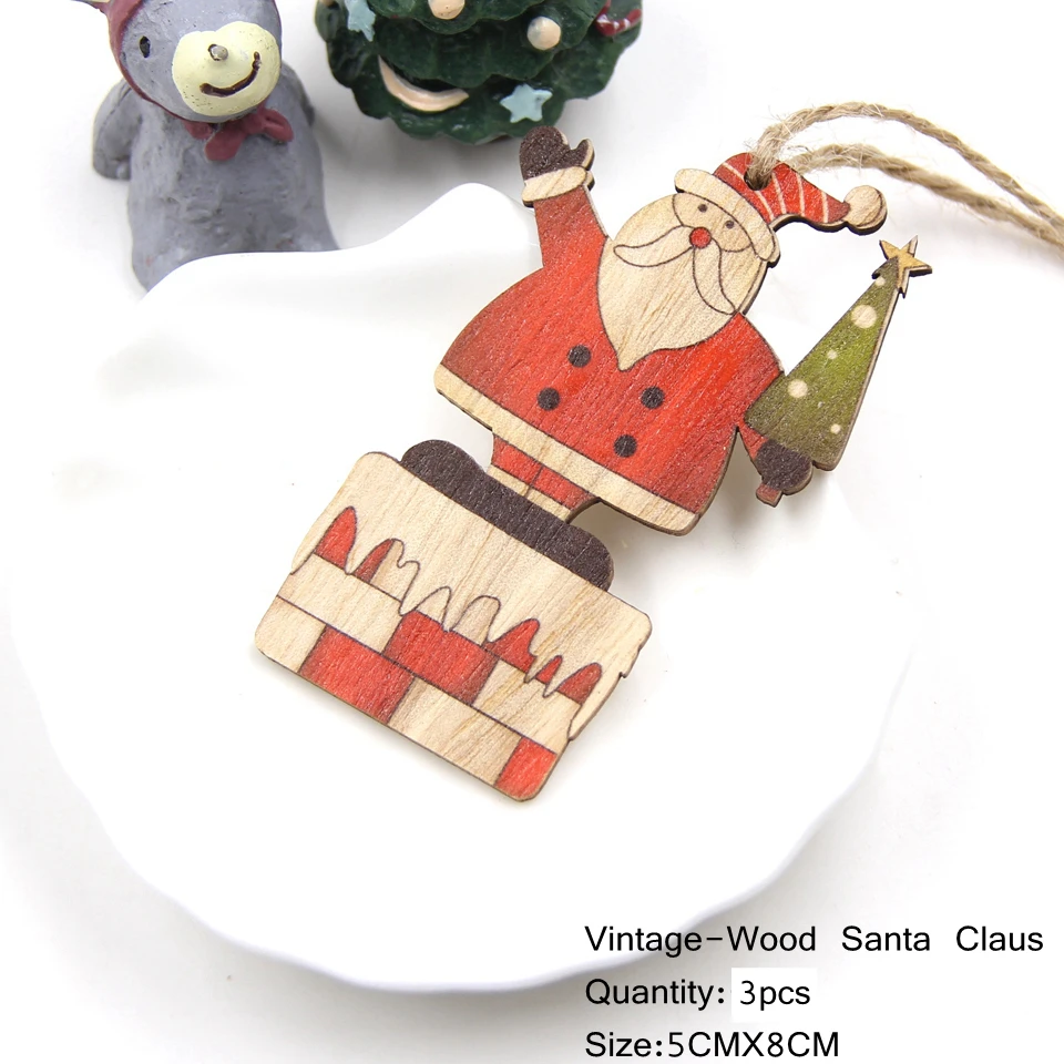 3PCS-V-Santa 3 шт напечатанные деревянные поделки Рождественские елки украшения Рождественские Деревянные Подвески украшения Рождественские украшения Для Вечеринки Висячие подарки - Цвет: 3PCS-V-Santa