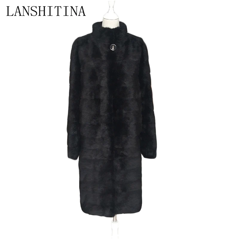 Black Length 100cm Новинка, шуба из настоящей норки, шуба из натуральной норки, Обычный воротник, длина 90 см, женская зимняя теплая куртка - Цвет: Black Length 100cm