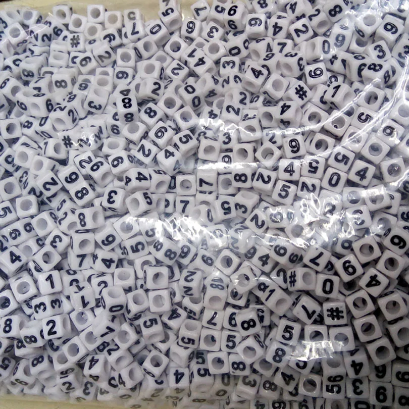 100 шт./лот ручной работы/куб. См белые бусины с цифрами/сердечками/символом