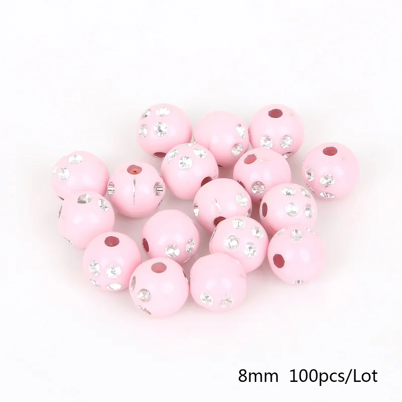 Pink 100 шт 8 мм Разноцветные круглые стразы круглые акриловые бусины для поделок украшение для альбома - Цвет: Pink