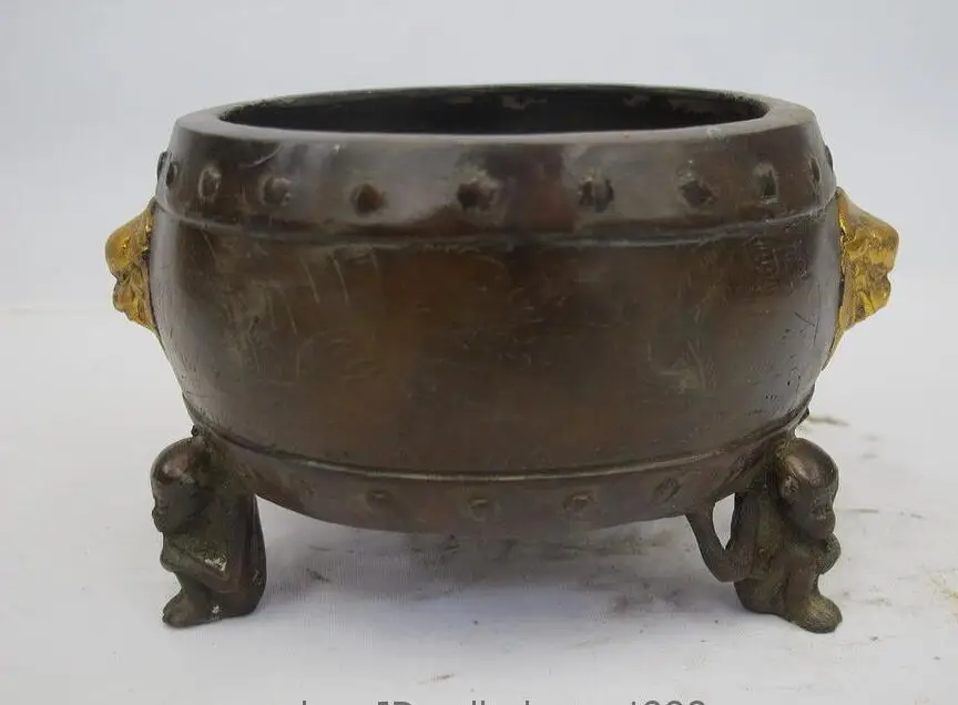 China Folk old Bronze Gilt Fu Foo Dog Lion three Monkey Incense Burner Censer | Дом и сад
