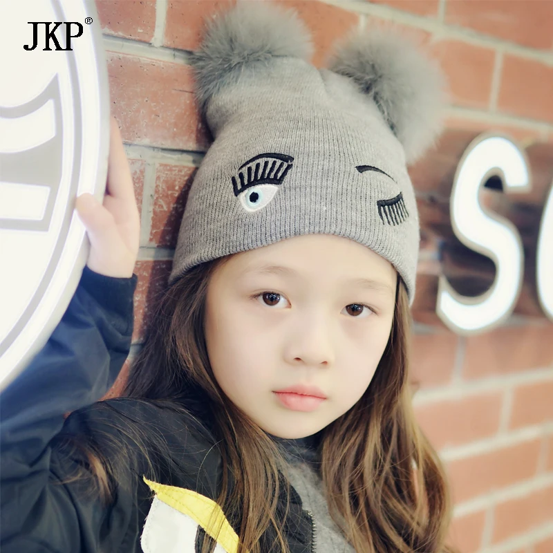 Зимняя шапка из лисьего меха для маленьких мальчиков и девочек детская вязаная
